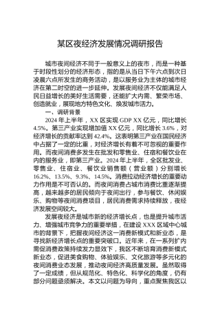 某区夜经济发展情况调研报告