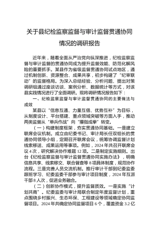 关于县纪检监察监督与审计监督贯通协同情况的调研报告
