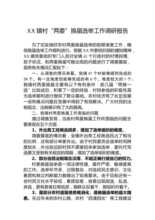 XX镇村“两委”换届选举工作调研报告