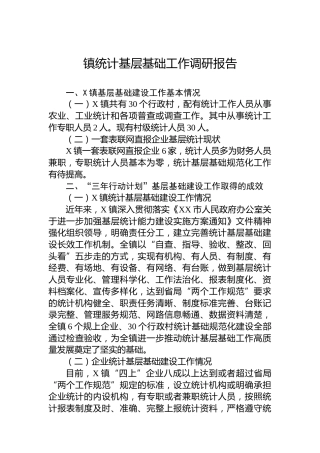 镇统计基层基础工作调研报告