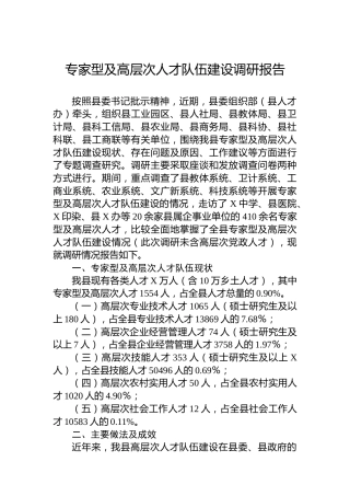 专家型及高层次人才队伍建设调研报告