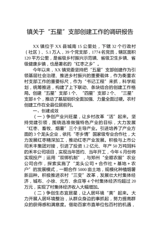 镇关于“五星”支部创建工作的调研报告