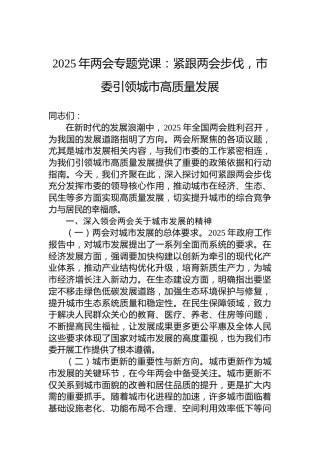 2025年两会专题党课：紧跟两会步伐，市委引领城市高质量发展