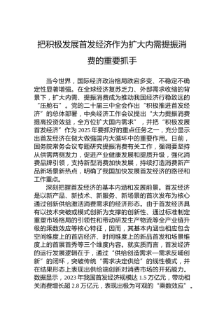 党课讲稿：把积极发展首发经济作为扩大内需提振消费的重要抓手