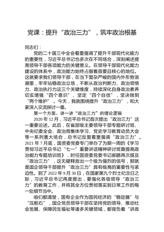 党课：提升“政治三力”，筑牢政治根基