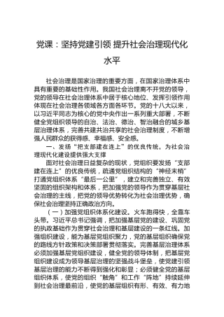 党课：坚持党建引领 提升社会治理现代化水平