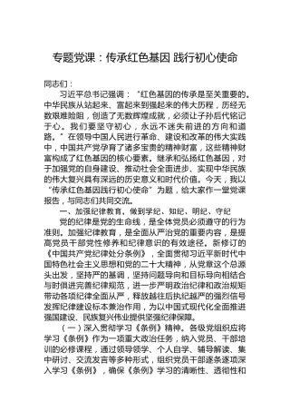 专题党课：传承红色基因 践行初心使命