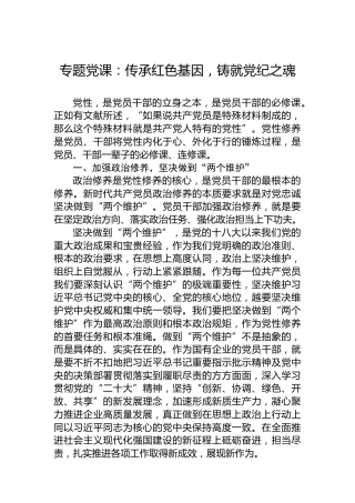 专题党课：传承红色基因，铸就党纪之魂