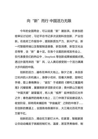 党课讲稿：向“新”而行 中国活力无限