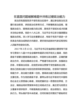党课讲稿：在直面问题破解难题中淬炼过硬政治能力