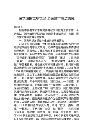 党课：深学细悟党规纪律 全面筑牢廉洁防线