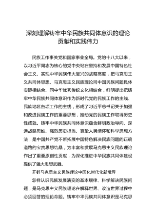 党课讲稿：深刻理解铸牢中华民族共同体意识的理论贡献和实践伟力