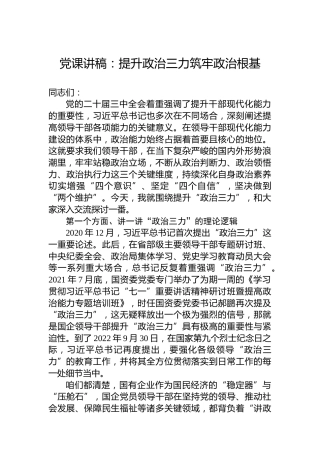 党课讲稿：提升政治三力筑牢政治根基