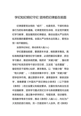 学纪知纪明纪守纪 坚持把纪律挺在前面