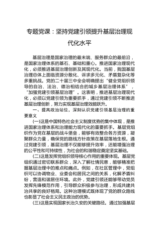 专题党课：坚持党建引领提升基层治理现代化水平