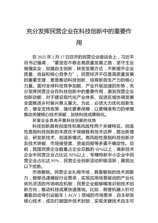 党课讲稿：充分发挥民营企业在科技创新中的重要作用