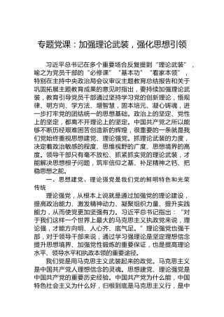 专题党课：加强理论武装，强化思想引领