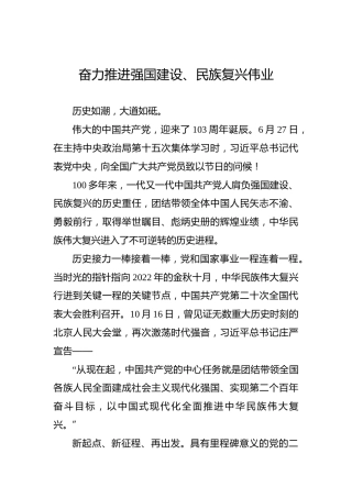 奋力推进强国建设、民族复兴伟业