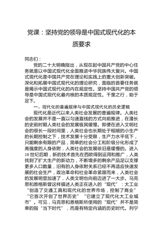 党课：坚持党的领导是中国式现代化的本质要求