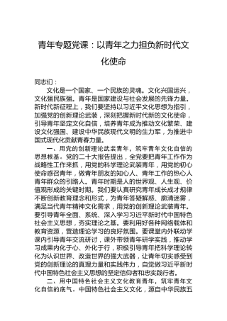 青年专题党课：以青年之力担负新时代文化使命