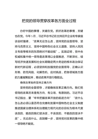 把党的领导贯穿改革各方面全过程
