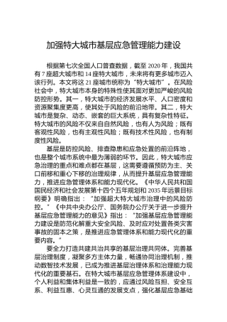 党课讲稿：加强特大城市基层应急管理能力建设
