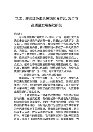 党课：赓续红色血脉锤炼优良作风 为全市高质量发展保驾护航