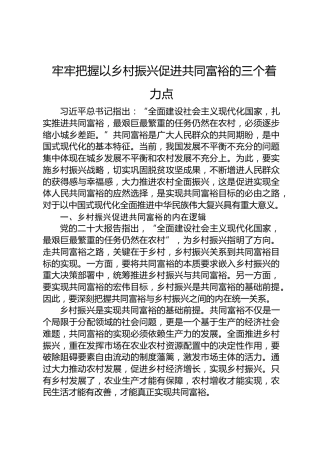 党课讲稿：牢牢把握以乡村振兴促进共同富裕的三个着力点