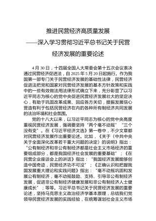 党课讲稿：推进民营经济高质量发展