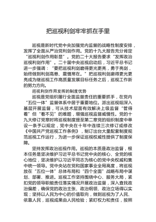 党课讲稿：把巡视利剑牢牢抓在手里