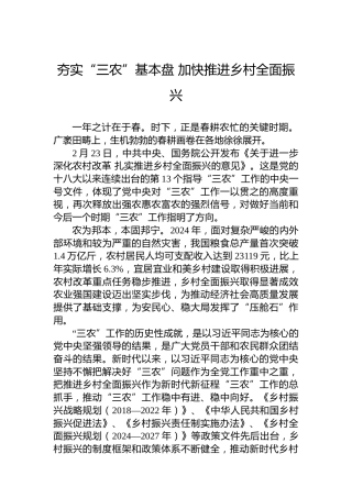 党课讲稿：夯实“三农”基本盘 加快推进乡村全面振兴