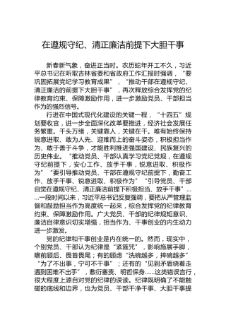 党课讲稿：在遵规守纪、清正廉洁前提下大胆干事