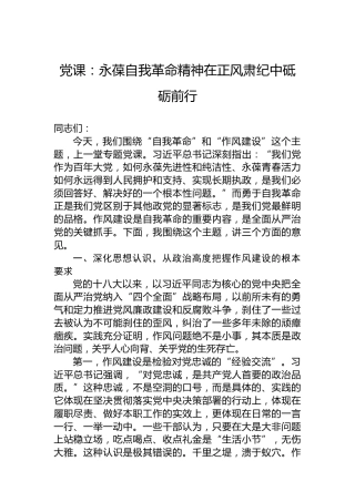 党课：永葆自我革命精神在正风肃纪中砥砺前行