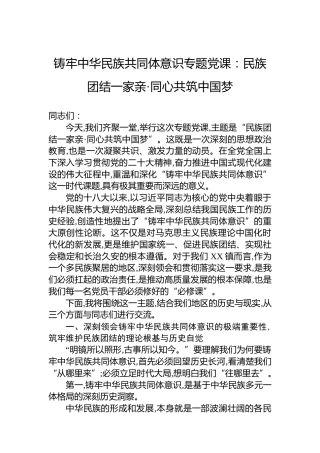 铸牢中华民族共同体意识专题党课：民族团结一家亲·同心共筑中国梦