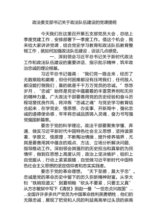 政法委支部书记关于政法队伍建设的党课提纲