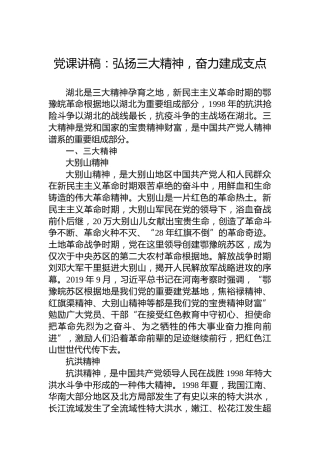 党课讲稿：弘扬三大精神，奋力建成支点