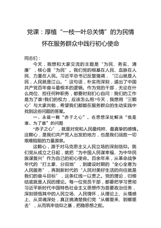 党课：厚植“一枝一叶总关情”的为民情怀在服务群众中践行初心使命