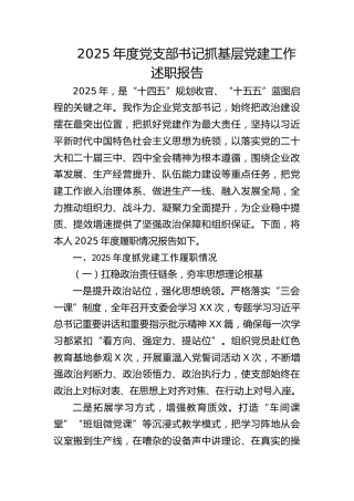 2025年度国企公司党支部书记抓党建工作述职报告4900字