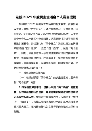 法院2025年度民主生活会个人发言提纲(1)