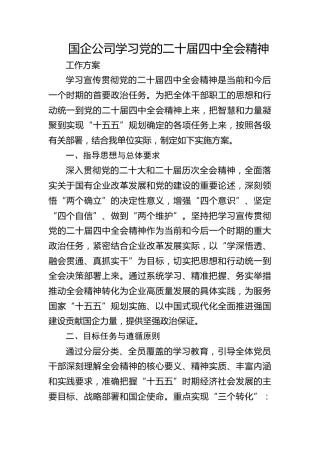 国企公司学习党的二十届四中全会精神工作方案4800字