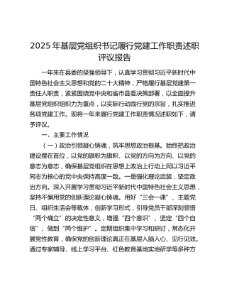 2025年基层党组织书记履行党建工作职责述职评议报告