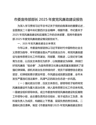 市委宣传部部长2025年度党风廉政建设报告