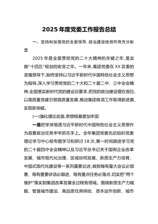 2025年度党委工作报告总结