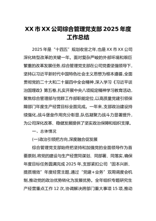 XX市XX公司综合管理党支部2025年度工作总结
