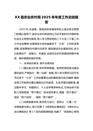 XX县农业农村局2025年年度工作总结报告