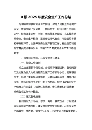 X镇2025年度安全生产工作总结