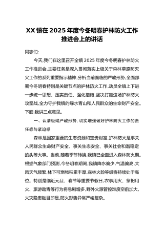XX镇在2025年度今冬明春护林防火工作推进会上的讲话