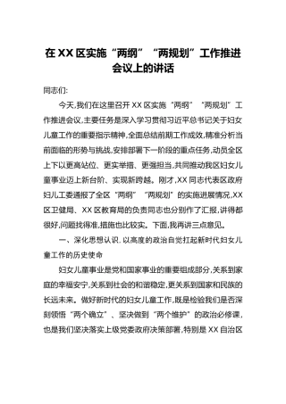 在XX区实施“两纲”“两规划”工作推进会议上的讲话