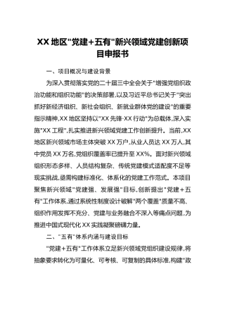 XX地区党建五有_新兴领域党建创新项目申报书