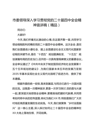 市委领导深入学习贯彻党的二十届四中全会精神宣讲稿（精品）